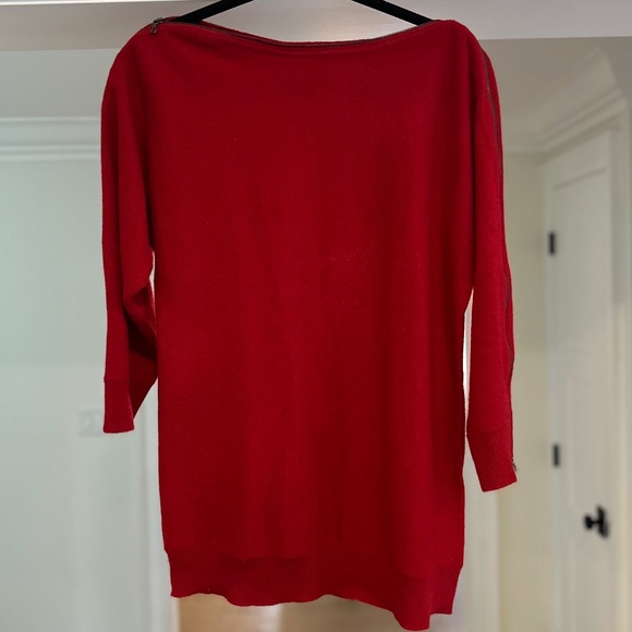 Magaschoni Tomato Red Cashmere Boat Neck Zip Sweater - Size M - Picture 8 of 15
